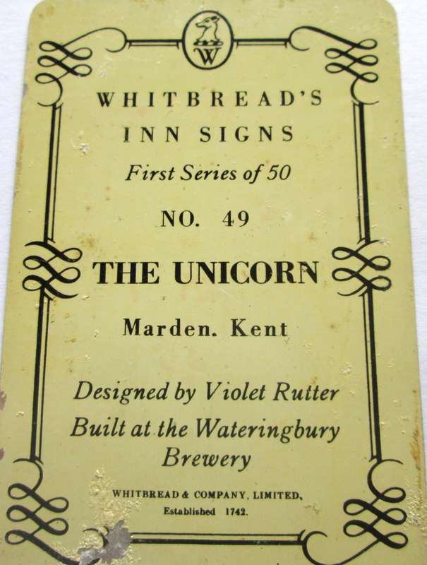 Whitbread Inn Metal Signs Series 1 Circa 1951 No 49 The Unicorn