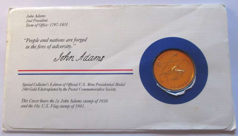 John Adams 2nd President US Mint Presidential Medal Postal Cover 1983