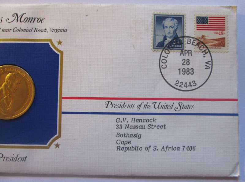 James Monroe 5th President US Mint Presidential Medal Postal Cover 1983
