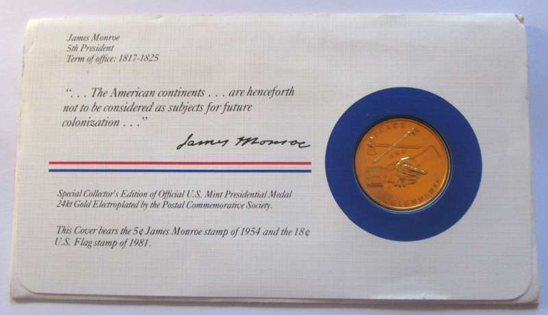 James Monroe 5th President US Mint Presidential Medal Postal Cover 1983