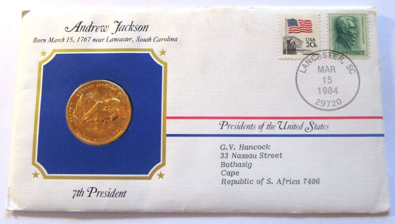 Andrew Jackson 7th President US Mint Presidential Medal Postal Cover 1983