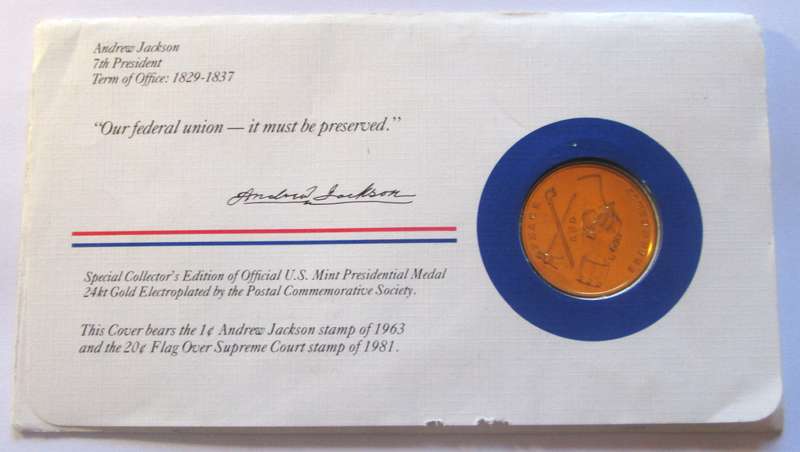 Andrew Jackson 7th President US Mint Presidential Medal Postal Cover 1983