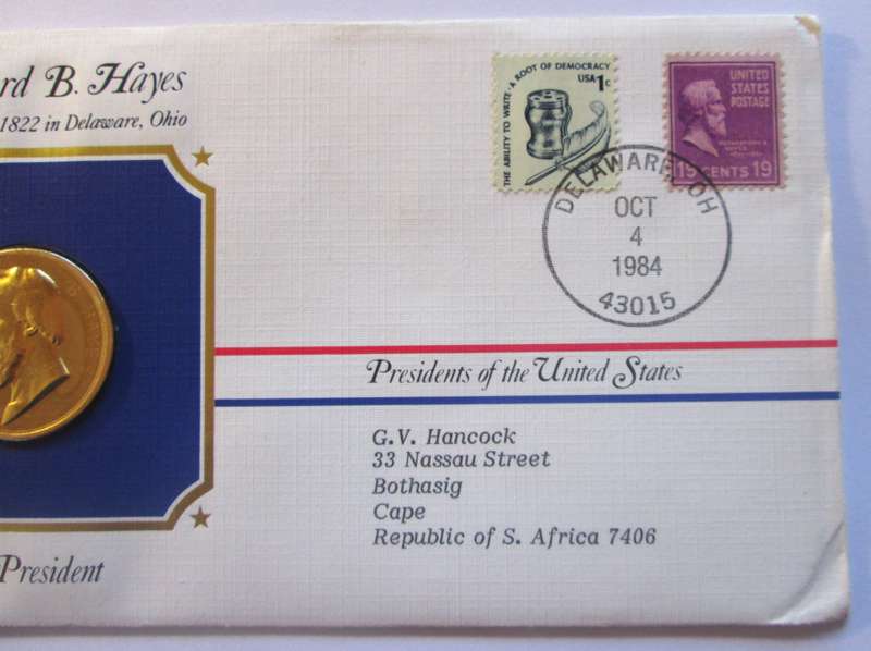 Rutherford B Hayes 19th President US Mint Presidential Medal Postal Cover 1983