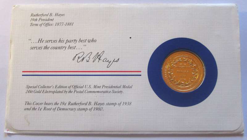 Rutherford B Hayes 19th President US Mint Presidential Medal Postal Cover 1983