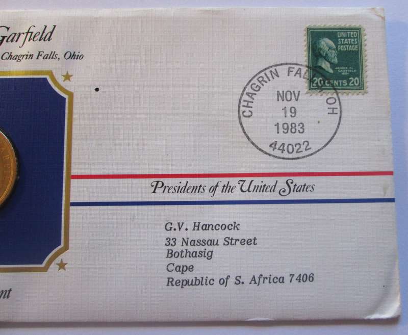 James A Garfield 20th President US Mint Presidential Medal Postal Cover 1983