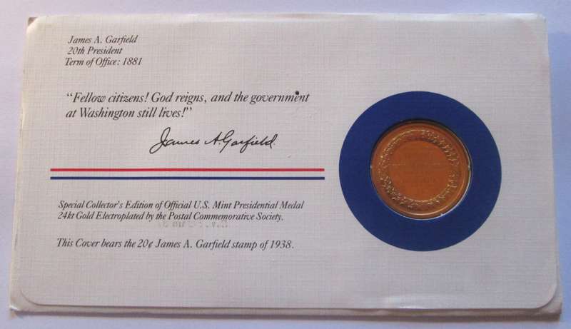 James A Garfield 20th President US Mint Presidential Medal Postal Cover 1983