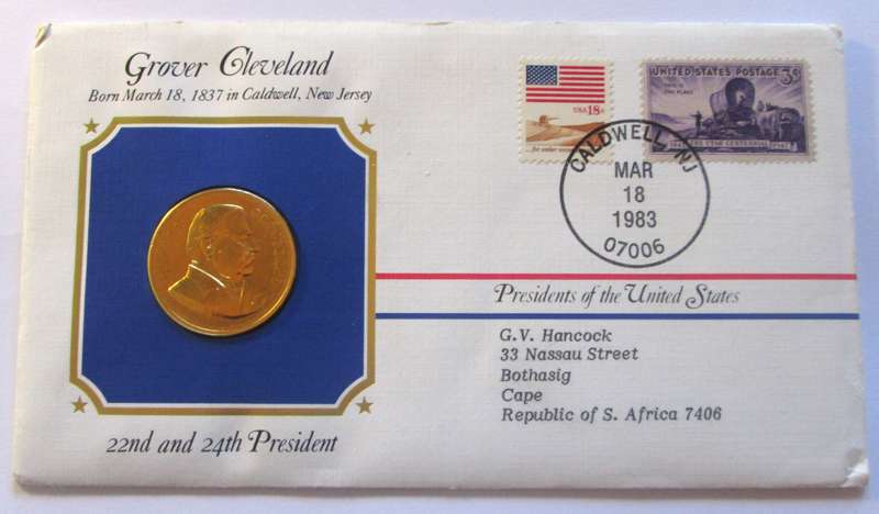 Grover Cleveland 22nd and 24th President US Mint Presidential Medal Postal Cover 1983