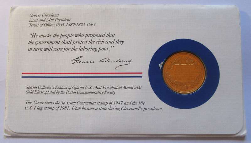 Grover Cleveland 22nd and 24th President US Mint Presidential Medal Postal Cover 1983