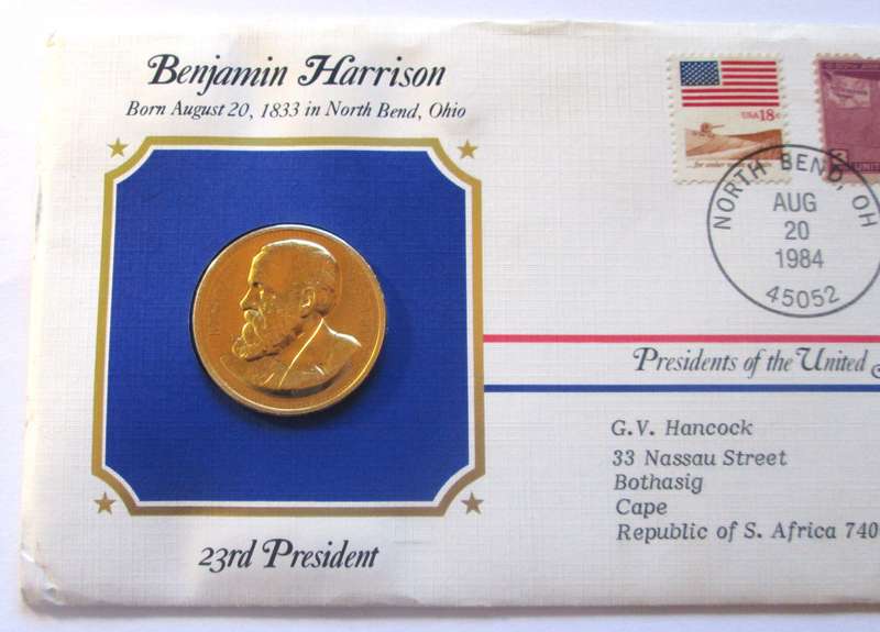 1984 Benjamin Harris 23rd President US Mint Presidential Medal Postal Cover