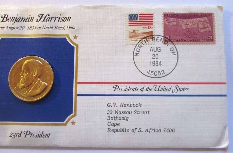 1984 Benjamin Harris 23rd President US Mint Presidential Medal Postal Cover