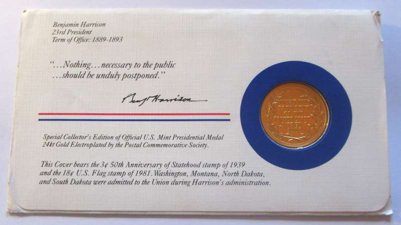 1984 Benjamin Harris 23rd President US Mint Presidential Medal Postal Cover