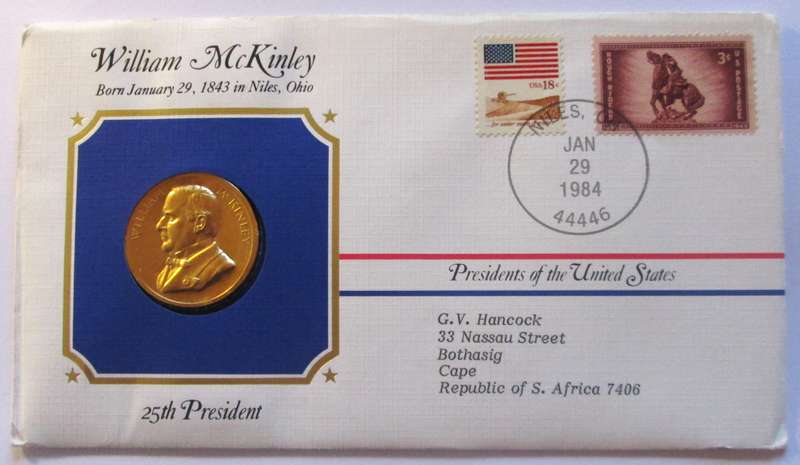 1984 William McKinley 25th President US Mint Presidential Medal Postal Cover