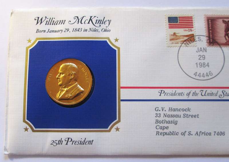 1984 William McKinley 25th President US Mint Presidential Medal Postal Cover
