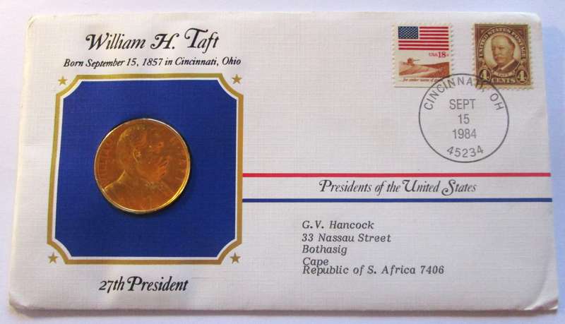 William H Taft 27th President US Mint Presidential Medal Postal Cover 1983