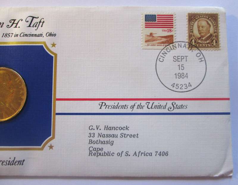 William H Taft 27th President US Mint Presidential Medal Postal Cover 1983