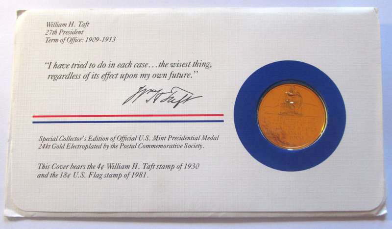 William H Taft 27th President US Mint Presidential Medal Postal Cover 1983