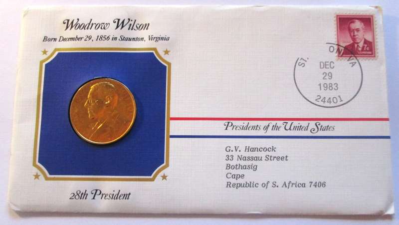 Woodrow Wilson 28th President US Mint Presidential Medal Postal Cover 1983
