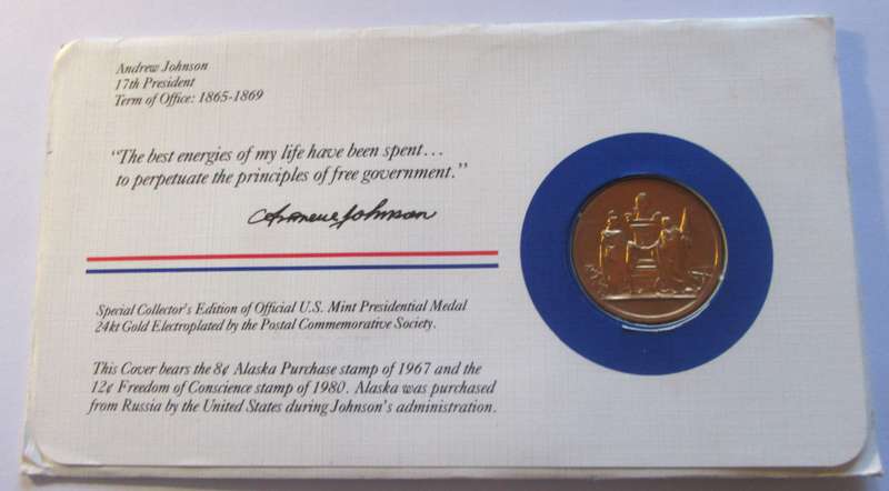 Andrew Johnson 17th President US Mint Presidential Medal Postal Cover 1983