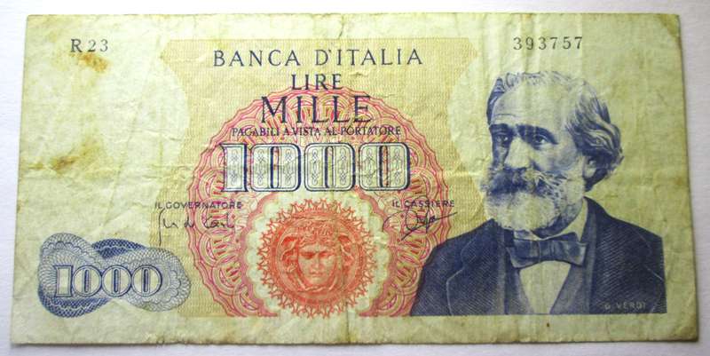 1962 - 1968 Italy 1000 Lire Serial Nr 393757