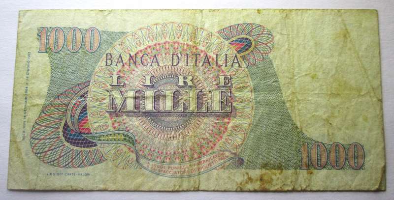 1962 - 1968 Italy 1000 Lire Serial Nr 393757