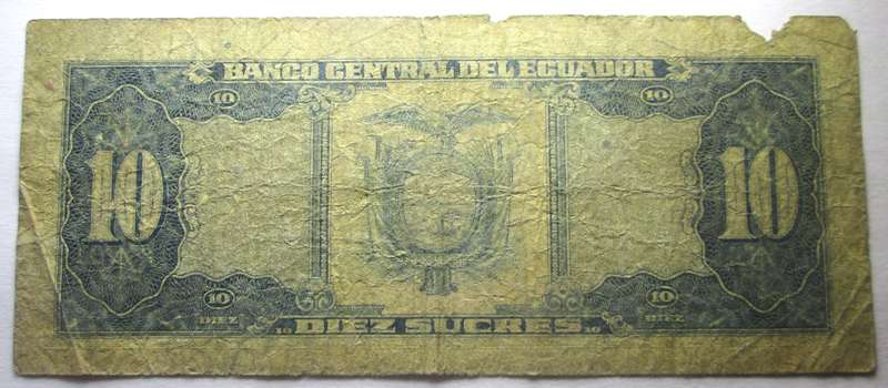 1988 Ecuador 10 Sucres Serial Nr LP 02273353