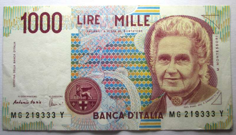 1990 - 2001 Italy 1000 Lire Serial Nr MG 219333 Y
