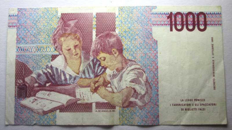 1990 - 2001 Italy 1000 Lire Serial Nr MG 219333 Y