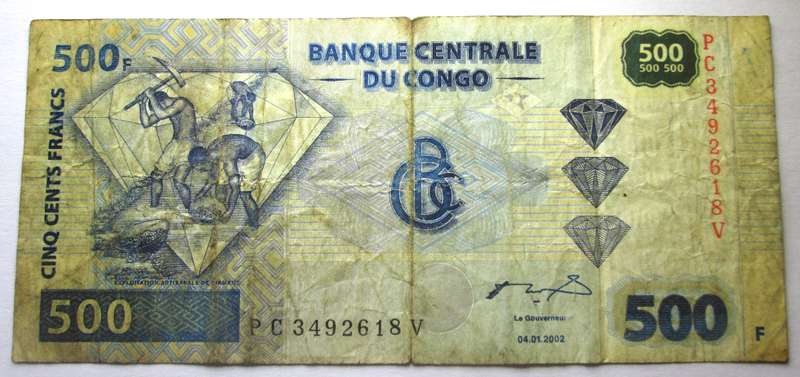2002 - 2022 Congo 500 Francs Serial Nr PC 3492618 V