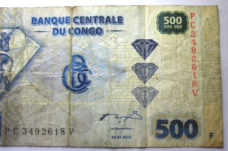 2002 - 2022 Congo 500 Francs Serial Nr PC 3492618 V