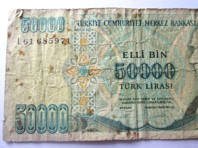 1989 Turkey 50 000 Lire Serial Nr L61 685971