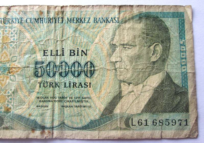 1989 Turkey 50 000 Lire Serial Nr L61 685971