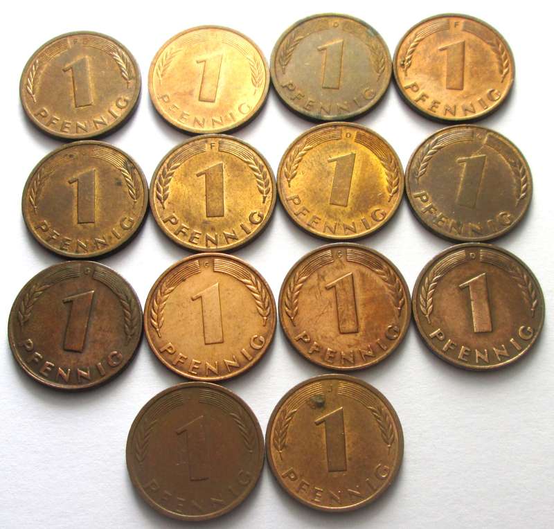 1 Pfennig Germany 1948 - 1950 + 1966 + 1968 + 1970 - 1973 + 1975 - 1979