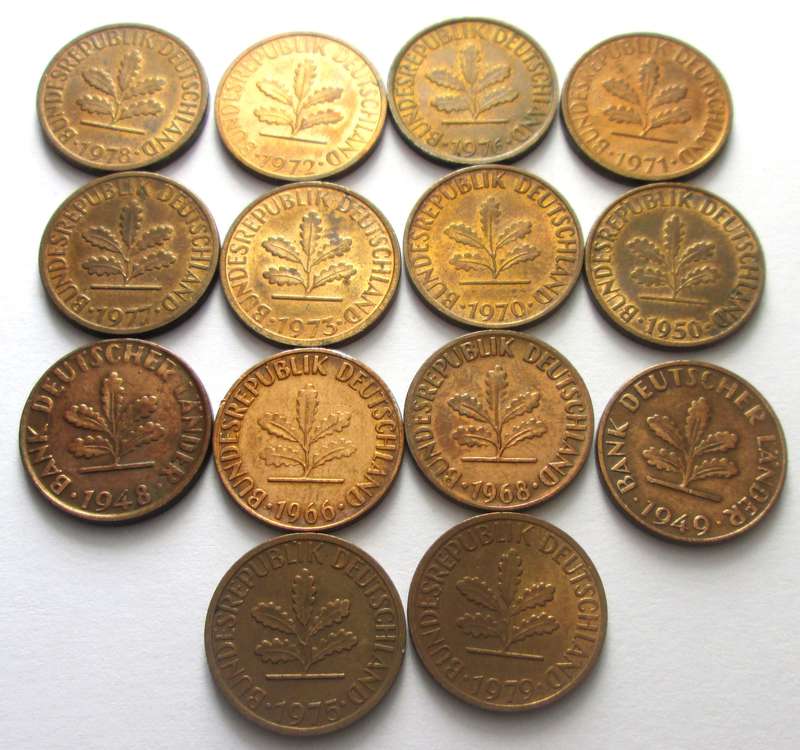 1 Pfennig Germany 1948 - 1950 + 1966 + 1968 + 1970 - 1973 + 1975 - 1979