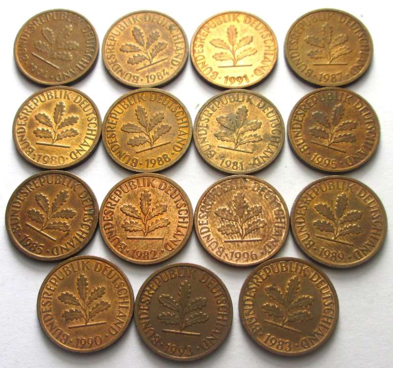 1 Pfennig Germany 1980 - 1985 + 1987 - 1991 + 1993 - 1996