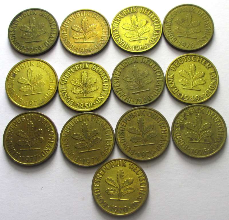5 Pfennig Germany 1949 - 1950 + 1966 + 1968 - 1972 + 1974 - 1977 + 1979
