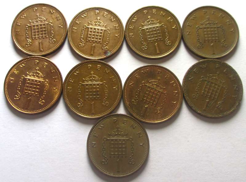 1 New Penny Great Britain 1971 + 1973 + 1974 + 1976 - 1981