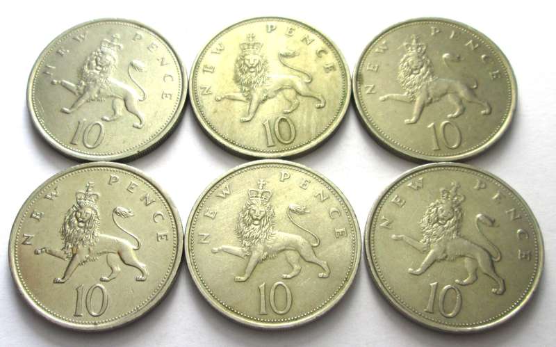 New 10 Pence Great Britain 1968 - 1970 + 1974 + 1975 + 1981