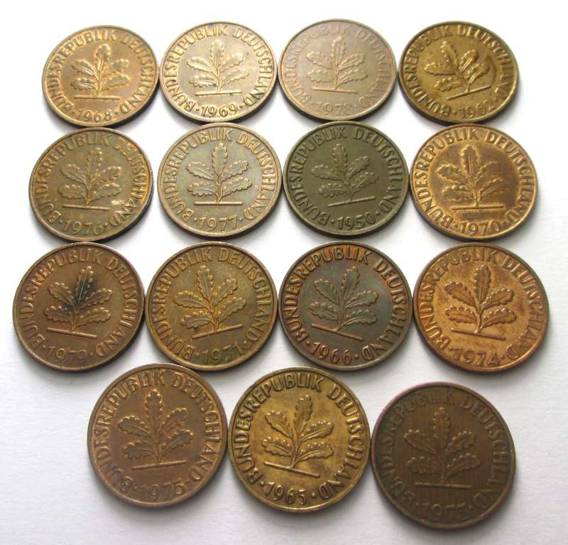 2 Pfennig Germany 1950 + 1962 + 1965 - 1966 + 1968 - 1971 + 1973 - 1979