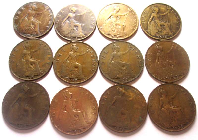 1 Penny Great Britain 1912 - 1914 + 1916 - 1921 + 1927 - 1929