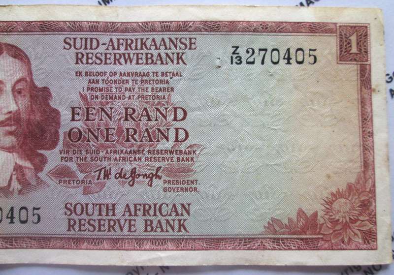 One Rand Republic of South Africa Serial Nr Z13 270405 Replacement Note