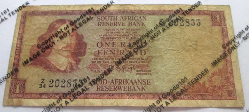 One Rand Republic of South Africa Serial Nr Z34 202833 Replacement Note
