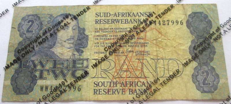 Two Rand Republic of South Africa Serial Nr WW 4427996 Replacement Note