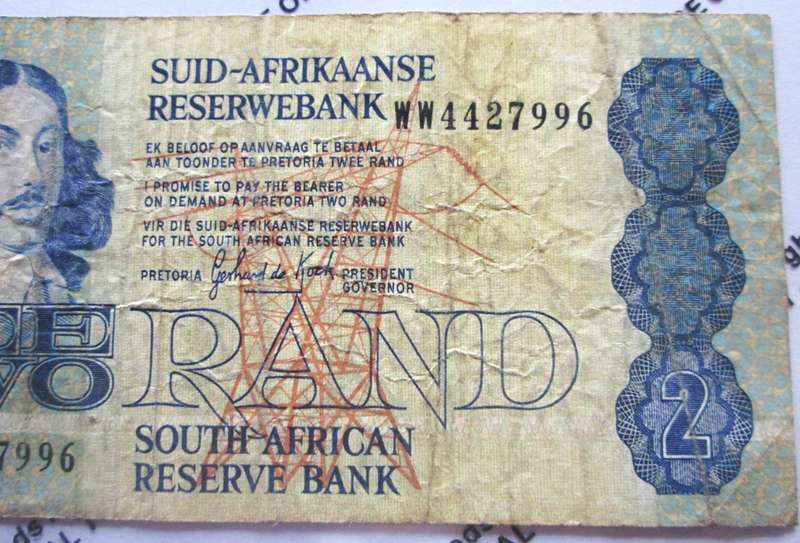 Two Rand Republic of South Africa Serial Nr WW 4427996 Replacement Note