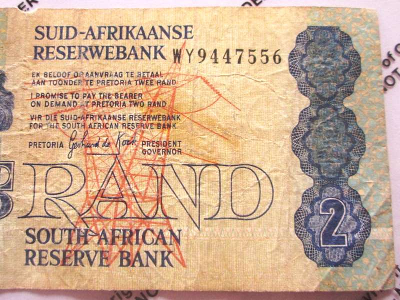 Two Rand Republic of South Africa Serial Nr WY 9447556 Replacement Note