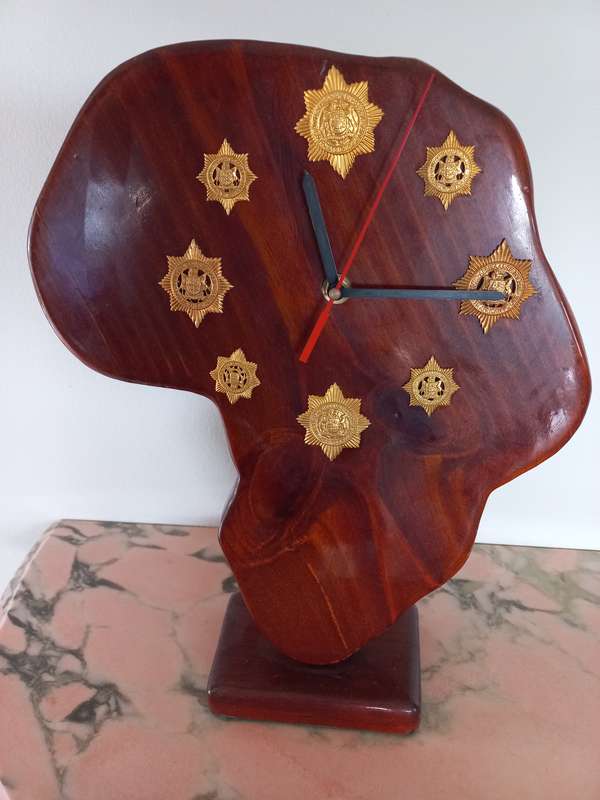 SAP-Pre 1994- Africa Shaped-Wood Polished- Quartz clock