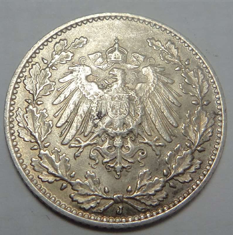 Germany Half Mark 1908J (High Grade & Cat. Value)