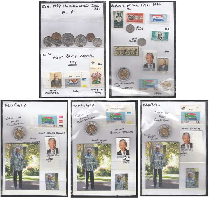 Five Collections of ZAR, Union of SA & RSA Stamps & Coins