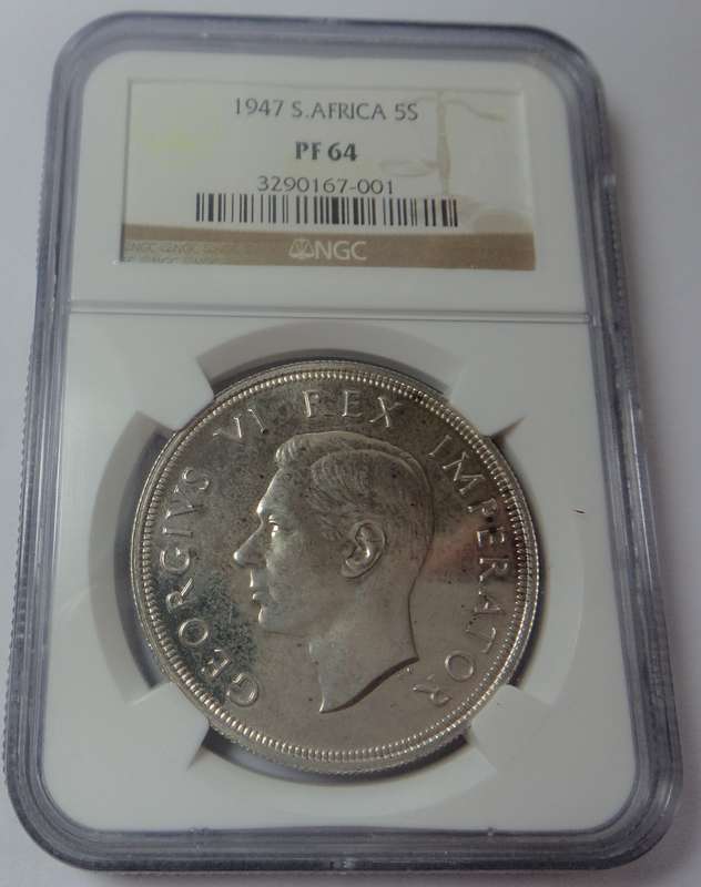 1947 SA Union Crown (5/-) NGC PF64
