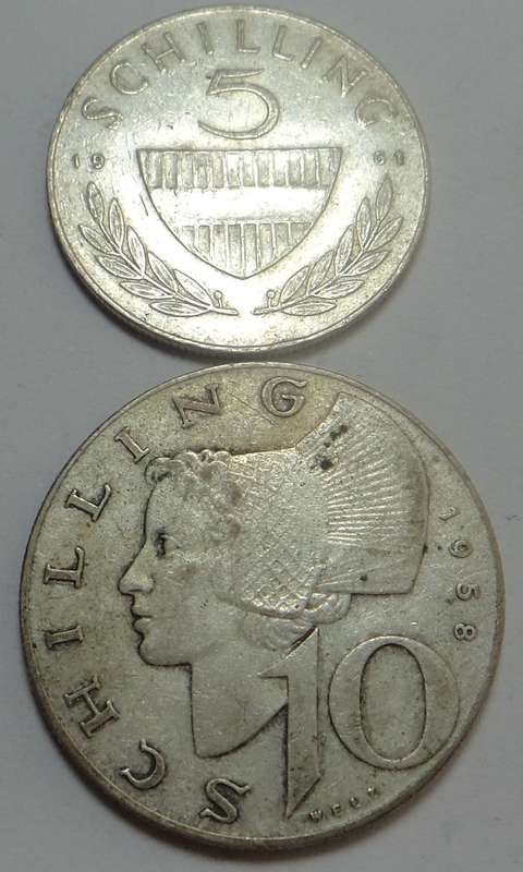Austria: Silver 5 & 10 Schillings (3 sets available)