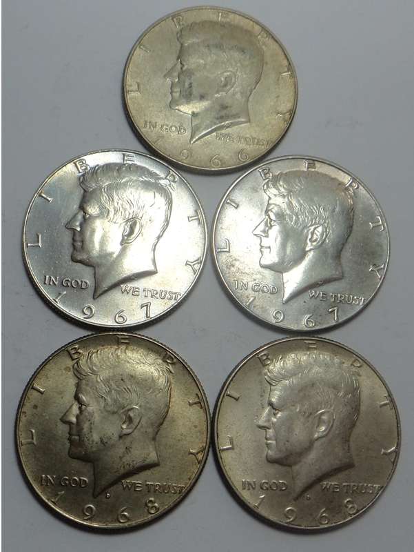 USA: Five Kennedy Half Dollars